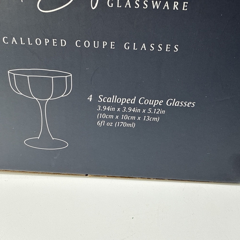 Signature Glassware Scalloped Coupe Glasses light green New The Spring Shop - Picture 3 of 9